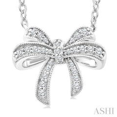1/6 Ctw Bow Single Cut Diamond Petite Fashion Pendant With Chain in 10K White Gold