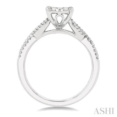 5/8 Ctw Oval Shape Center Split Criss-Cross Shank Lovebright Round Cut Diamond Engagement Ring in 14K White Gold