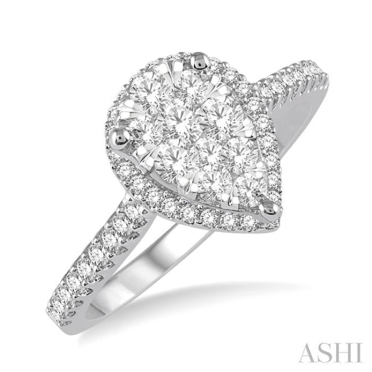1/2 ctw Pear Shape Round Cut Diamond Lovebright Ring in 14K White and Rose Gold