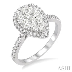 1 ctw Round Cut Lovebright Diamond Pear Shape Ring in 14K White Gold
