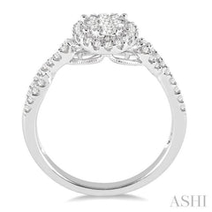 5/8 ctw Oval Shape Round Cut Diamond Lovebright Ring in 14K White Gold