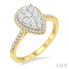 3/4 ctw Pear Shape Diamond Lovebright Ring in 14K Yellow and yellow and white gold