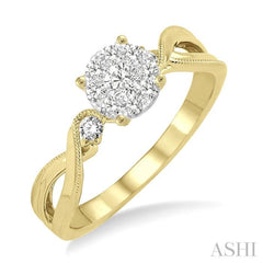 1/3 ctw Round Cut Diamond Lovebright Engagement Ring in 14K Yellow and White Gold