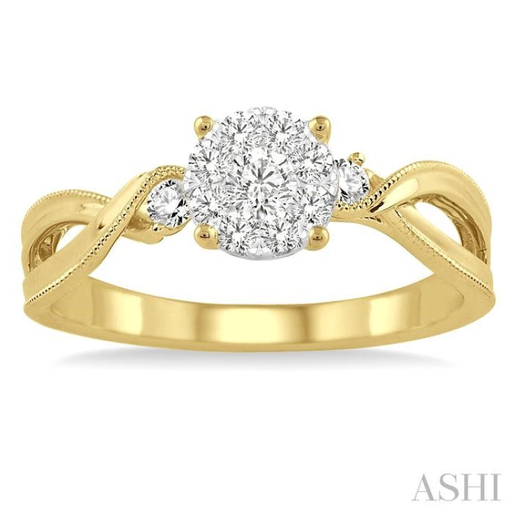 1/3 ctw Round Cut Diamond Lovebright Engagement Ring in 14K Yellow and White Gold