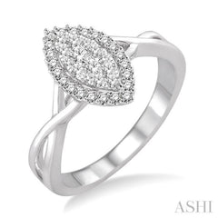 1/3 ctw Marquise Shape Round Cut Diamond Lovebright Ring in 14K White Gold