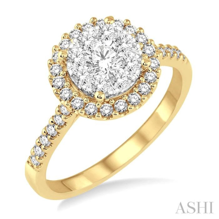 3/4 ctw Round Shape Diamond Lovebright Ring in 14K yellow and White Gold
