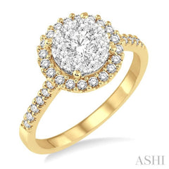 3/4 ctw Round Shape Diamond Lovebright Ring in 14K yellow and White Gold