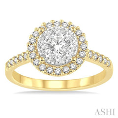 3/4 ctw Round Shape Diamond Lovebright Ring in 14K yellow and White Gold