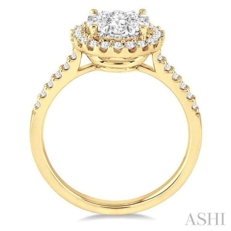 3/4 ctw Round Shape Diamond Lovebright Ring in 14K yellow and White Gold