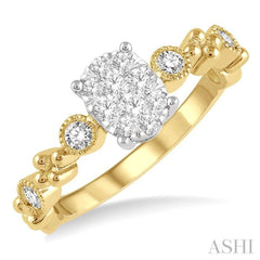1/3 ctw Oval Shape Accentuated Shank Lovebright Diamond Cluster Ring in 14K Yellow and White Gold