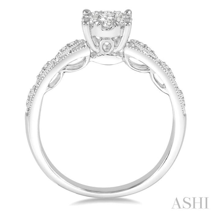 1/3 ctw Round Cut Diamond Lovebright Engagement Ring in 14K White Gold