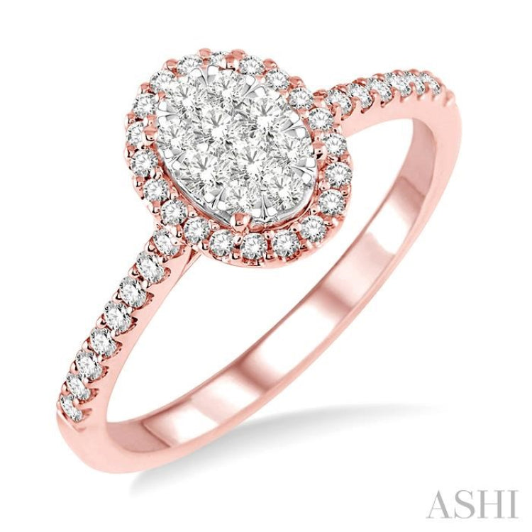 1/2 ctw Oval Shape Diamond Lovebright Ring in 14K Rose and White Gold
