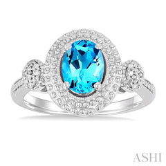 1/20 Ctw Oval Cut 8X6 MM Blue Topaz and Round Cut Diamond Semi-Precious Ring in Sterling Silver