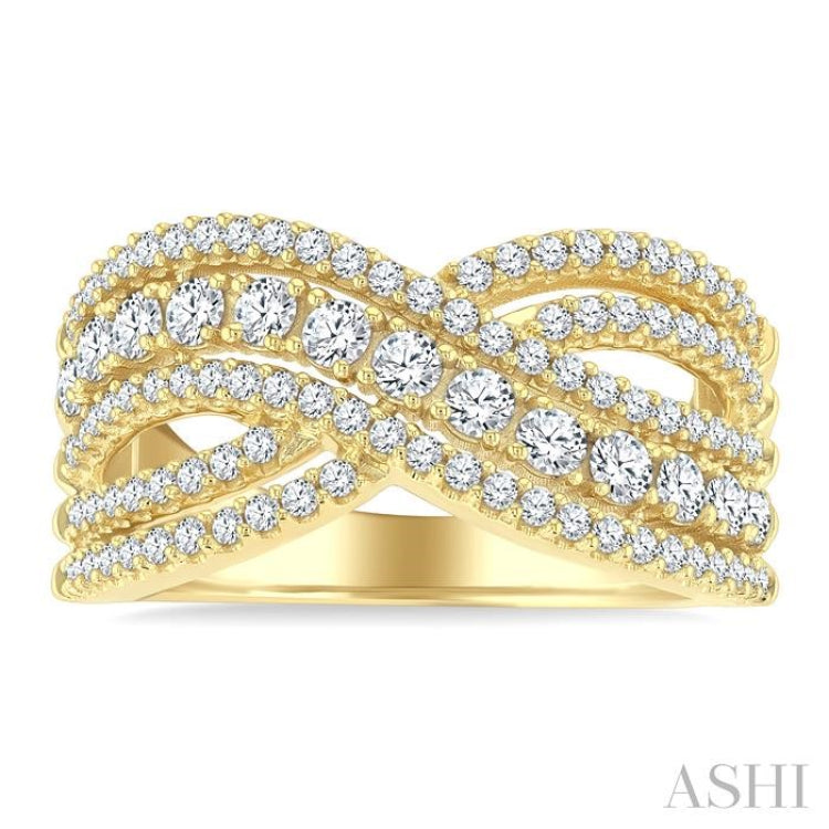 1 Ctw Round Cut Diamond Criss-Cross Bold Fashion Band in 14K Yellow Gold