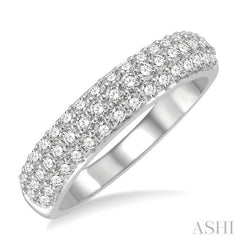 1/2 Ctw Triple Row Pave Set Round Cut Diamond Wedding Band in 14K White Gold
