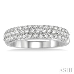 1/2 Ctw Triple Row Pave Set Round Cut Diamond Wedding Band in 14K White Gold
