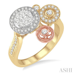 5/8 ctw Round Cut Diamond Lovebright Fashion Ring in 14K Tri Color Gold