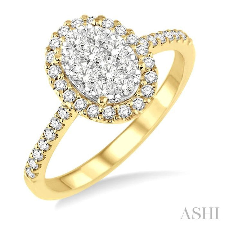 3/4 ctw Oval Shape Diamond Lovebright Ring in 14K Yellow and White Gold