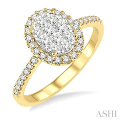 3/4 ctw Oval Shape Diamond Lovebright Ring in 14K Yellow and White Gold