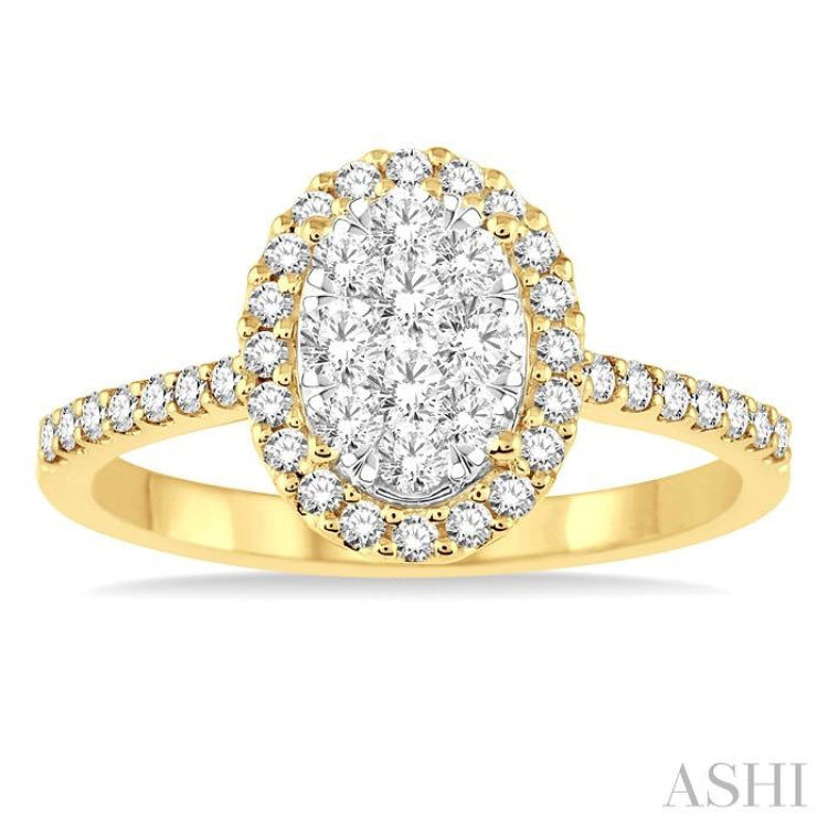 3/4 ctw Oval Shape Diamond Lovebright Ring in 14K Yellow and White Gold