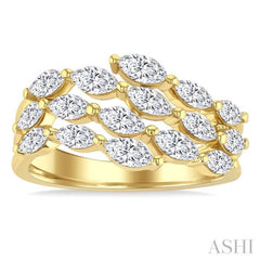 1 1/2 Ctw Split Open-End Triple Row Marquise Cut Diamond Fashion Ring in 14K Yellow Gold