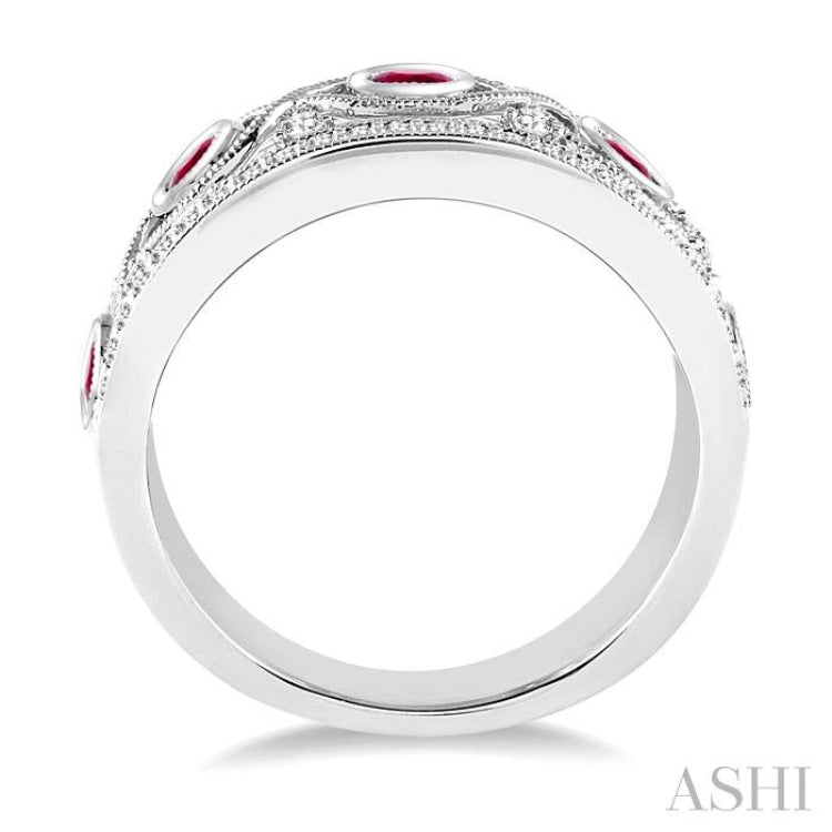 2.6 MM Round Cut Ruby and 1/2 Ctw Round Cut Diamond Precious Band in 14K White Gold