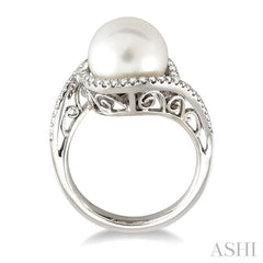 11 MM Cultured Pearl and 1/3 Ctw Round Cut Diamond Ring in 14K White Gold