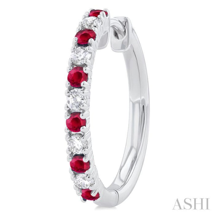 1.80 MM Round Shape Ruby and 1/4 Ctw Round Cut Diamond Precious Hoop Earring in 10K White Gold