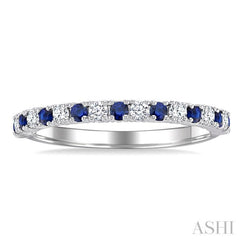 1.80 MM Round Shape Sapphire and 1/4 Ctw Round Cut Diamond Precious Stack Band in 10K White Gold