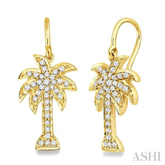 1/2 Ctw Round Cut Diamond Palm Tree Earrings in 14K Yellow Gold