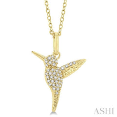 1/6 Ctw Petite Hummingbird Round Cut Diamond Fashion Pendant With Chain in 10K Yellow Gold