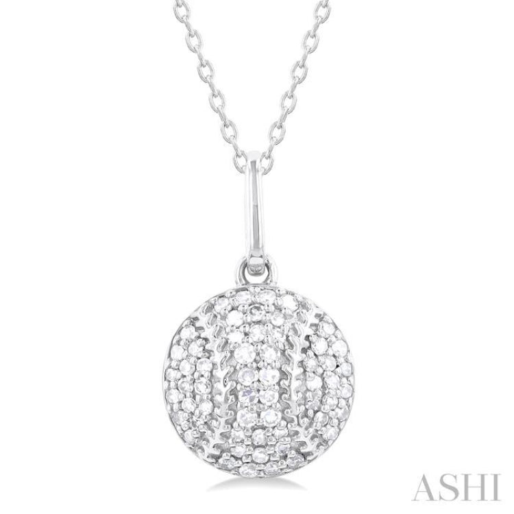 1/5 Ctw Petite Baseball Round Cut Diamond Fashion Pendant With Chain in 10K White Gold