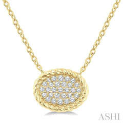 1/5 Ctw Pave Set Oval Shape Round Cut Diamond Fashion Pendant With Chain in 10K Yellow Gold