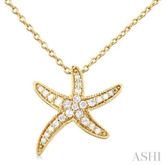 1/10 Ctw Petite Milgrain Starfish Round Cut Diamond Fashion Pendant With Chain in 10K Yellow Gold