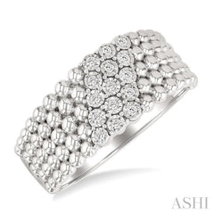 1/10 Ctw Bold Ball Bead and Slanted Single Cut Diamond Fashion Ring in Sterling Silver