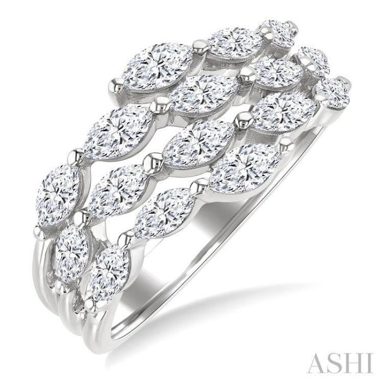 1 1/2 Ctw Split Open-End Triple Row Marquise Cut Diamond Fashion Ring in 14K White Gold