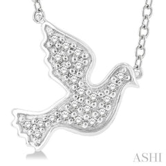 1/10 Ctw Petite Dove Round Cut Diamond Fashion Pendant With Chain in 10K White Gold