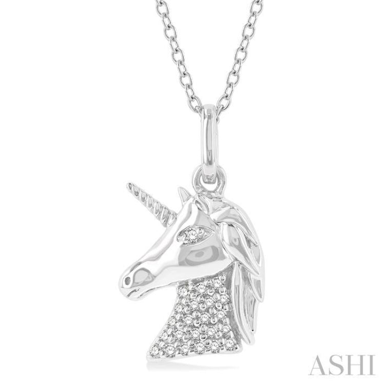 1/10 Ctw Petite Unicorn Round Cut Diamond Fashion Pendant With Chain in 10K White Gold