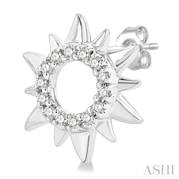 1/10 Ctw Petite Sun Round Cut Diamond Fashion Stud Earring in 10K White Gold