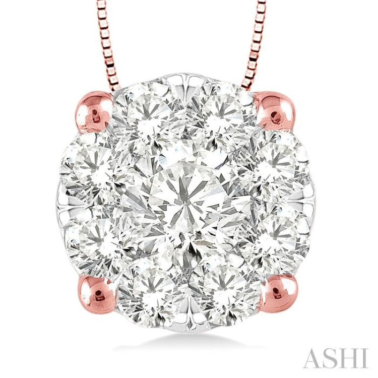 1/3 Ctw Lovebright Round Cut Diamond Pendant in 14K Rose and White Gold with Chain