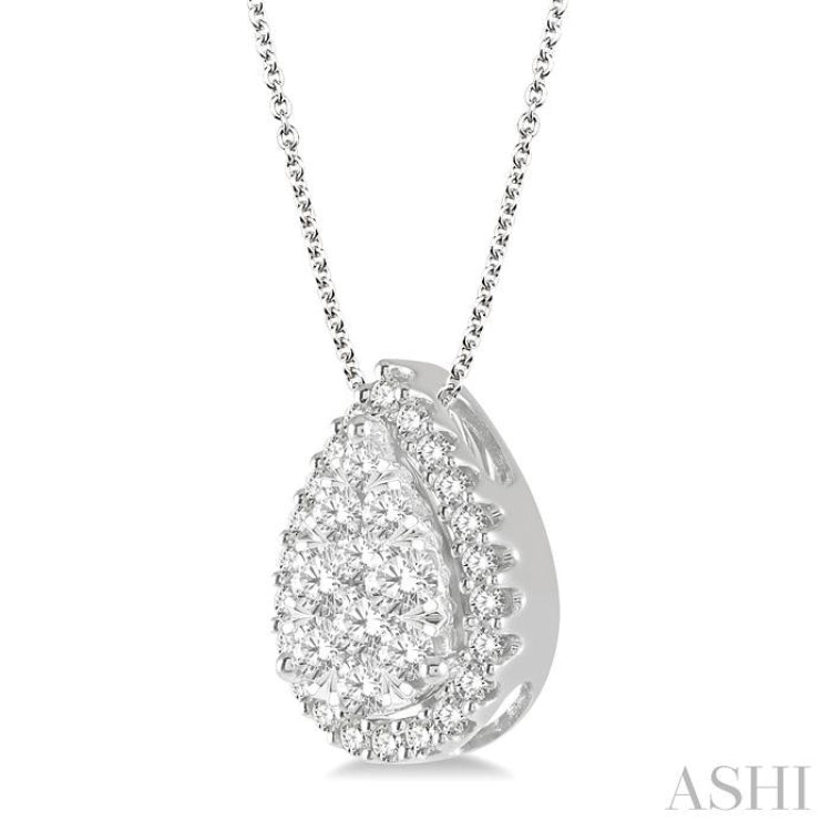 1/2 Ctw Pear Shape Lovebright Round Cut Diamond Pendant With Chain in 14K White Gold