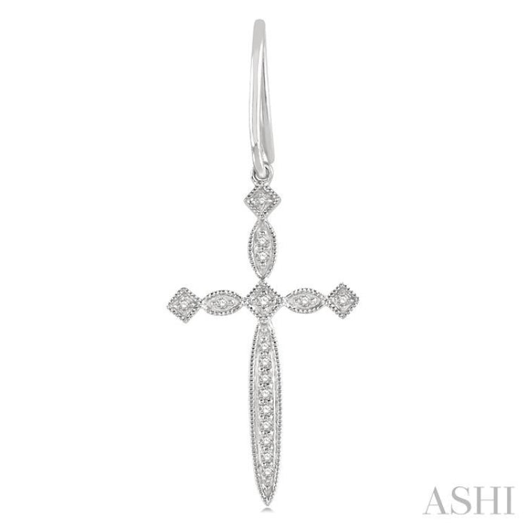 1/8 Ctw Marquise & Diamond Mount Cross Charm Round Cut Diamond Earring in 10K White Gold