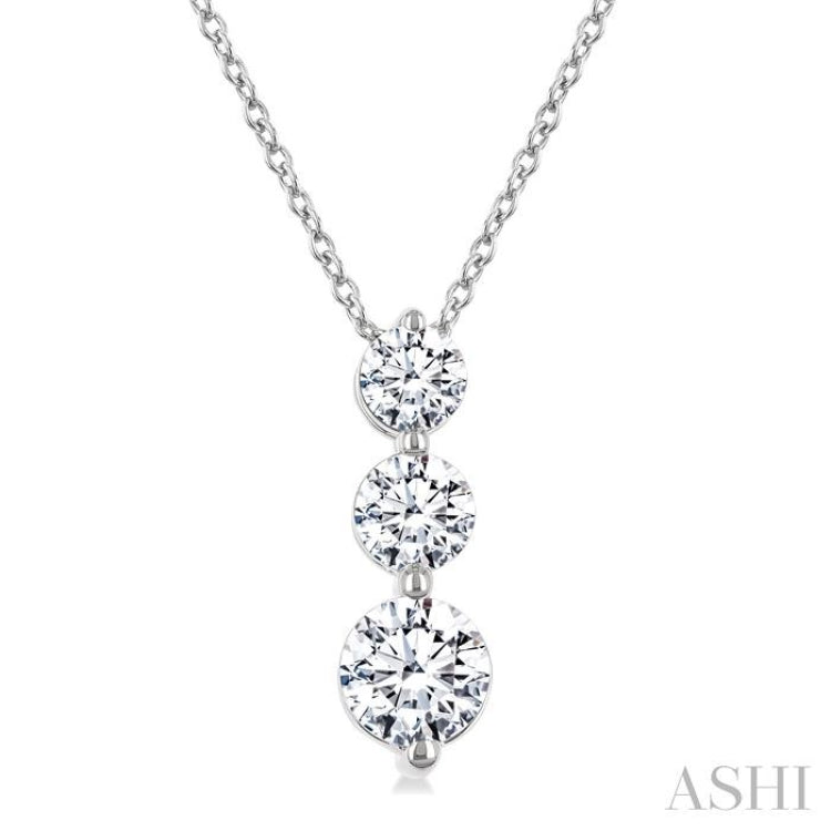 3/4 Ctw Round Cut Diamond Three-Stone Snowman Pendant With Chain in 14K White Gold