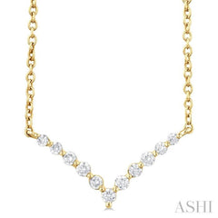1/8 Ctw Chevron Round Cut Petite Diamond Necklace in 10K Yellow Gold