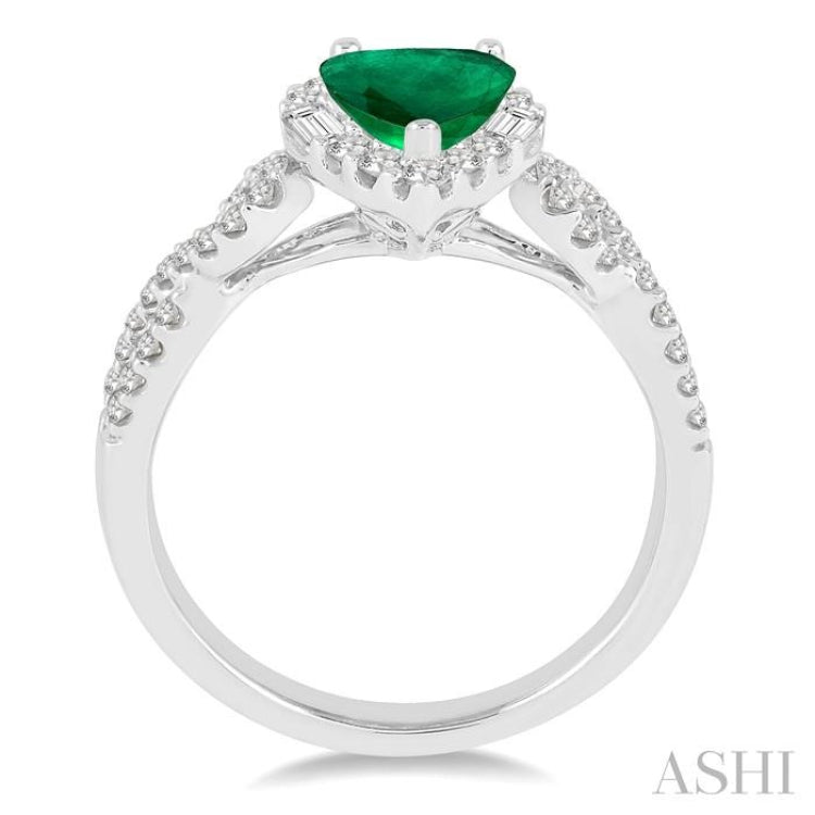 7x5 MM Pear Shape Emerald and 1/2 Ctw Diamond Precious Ring in 14K White Gold