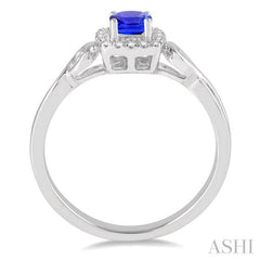 4x4 MM Cushion Shape Tanzanite and 1/10 Ctw Round Cut Diamond Ring in 10K White Gold