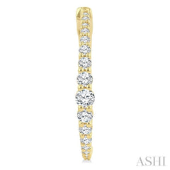 1 Ctw Round Cut Diamond Graduated Riviera Hoop Earrings in 14K Yellow Gold