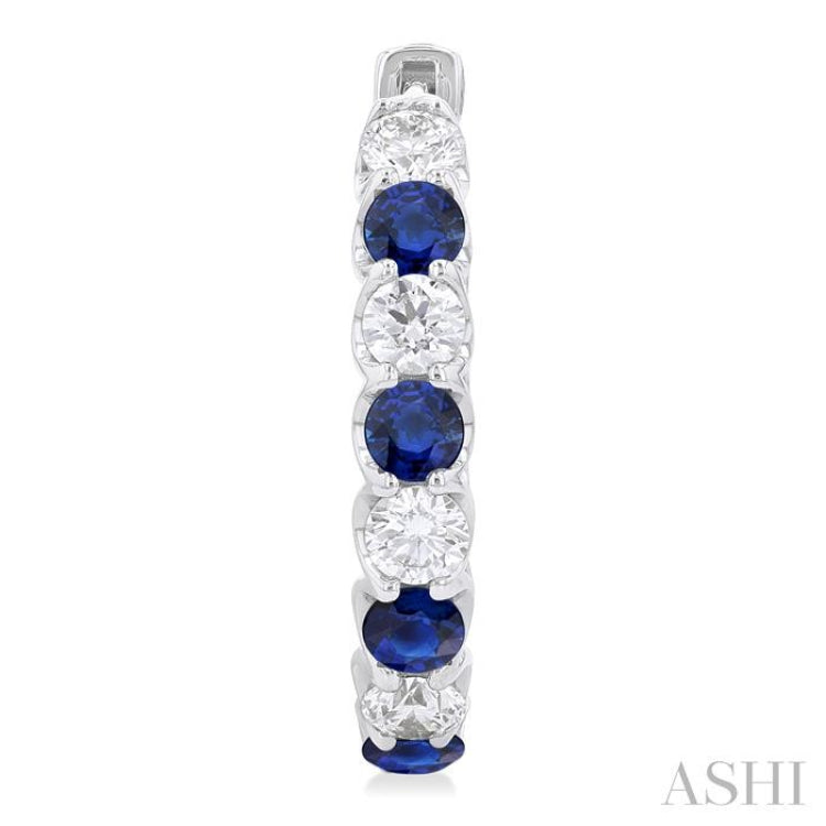 3.1 MM Sapphire and 1 5/8 Ctw Round Cut Inside-Out Diamond Precious Hoop Earrings in 14K White Gold