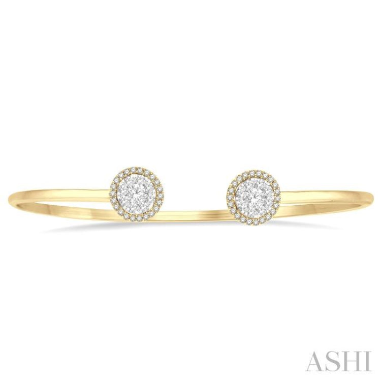 5/8 Ctw Lovebright Round Open Cuff Diamond Bangle in 14K Yellow and White Gold