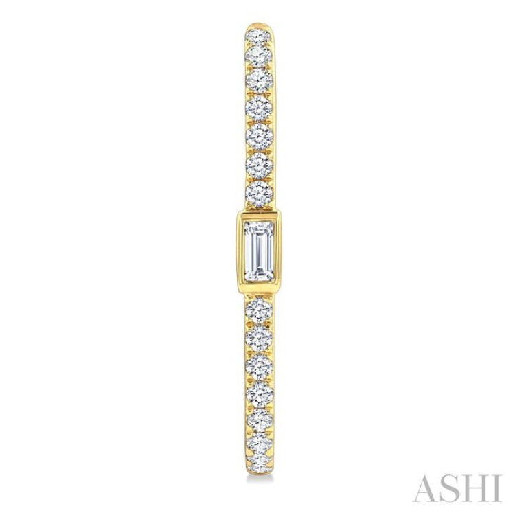 3/8 Ctw Rectangular Shape Baguette and Round Cut Diamond Fashion Hoop Earrings in 14K Yellow Gold